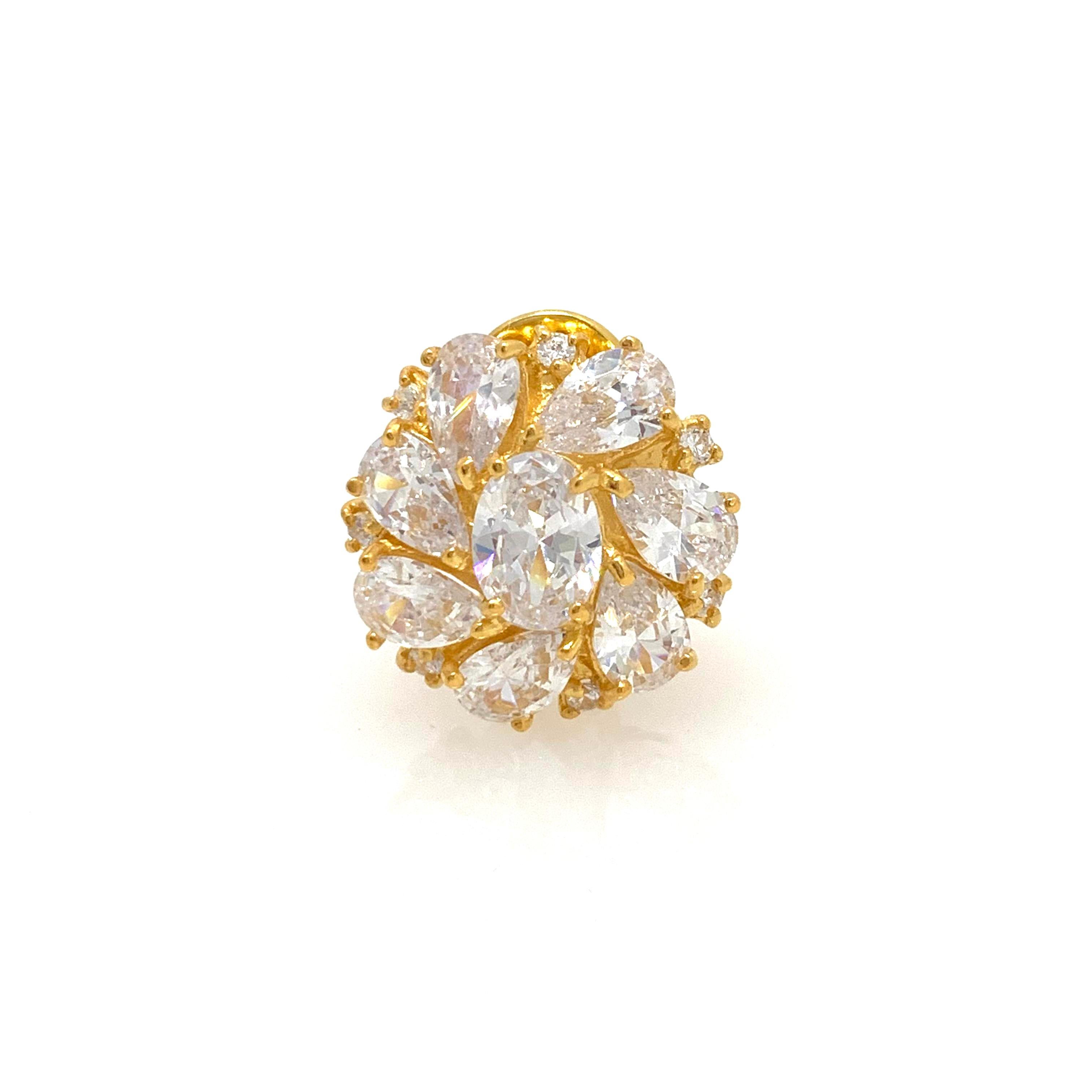 Contemporary Simulated Diamond Cluster Vermeil Earrings For Sale