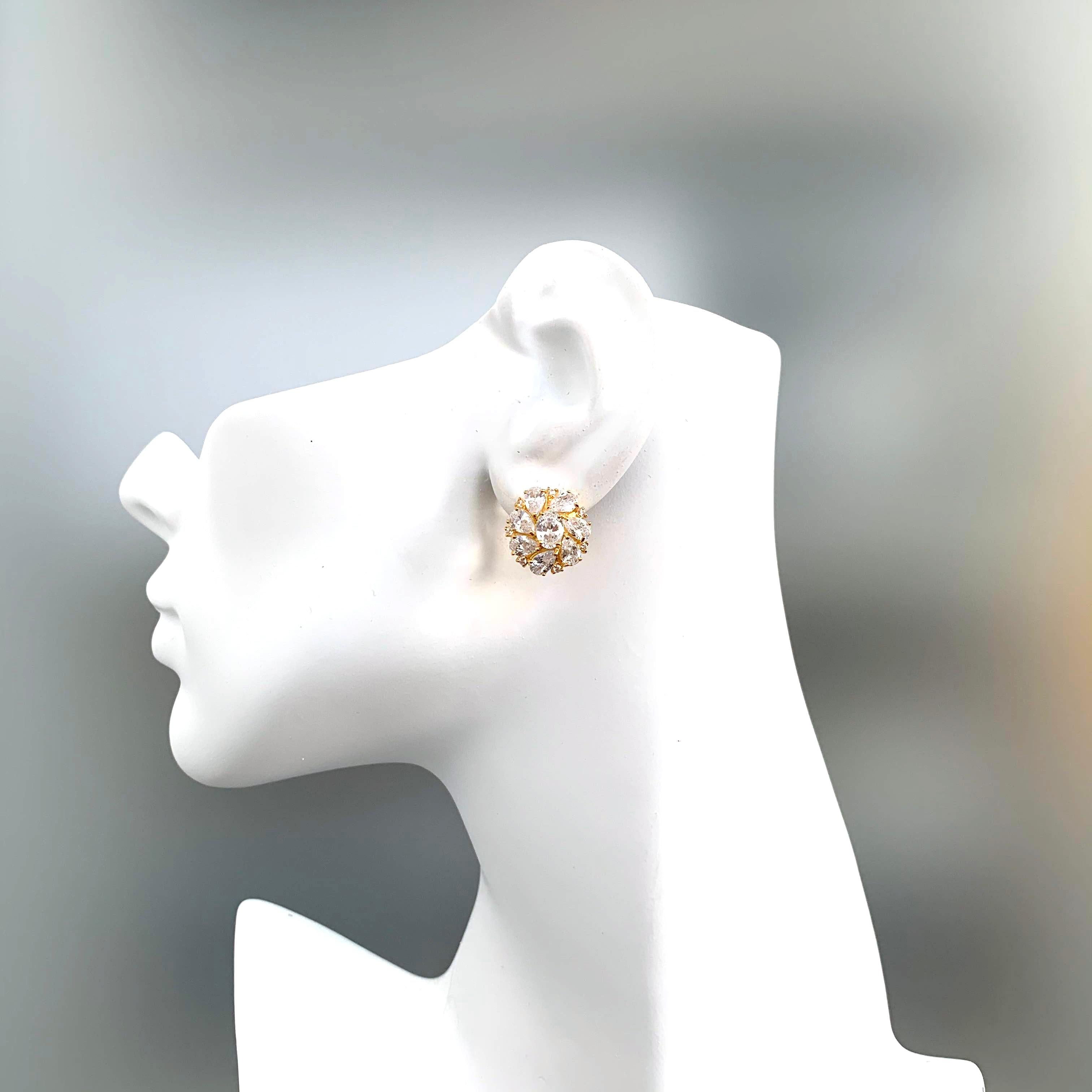 Simulated Diamond Cluster Vermeil Earrings For Sale 1