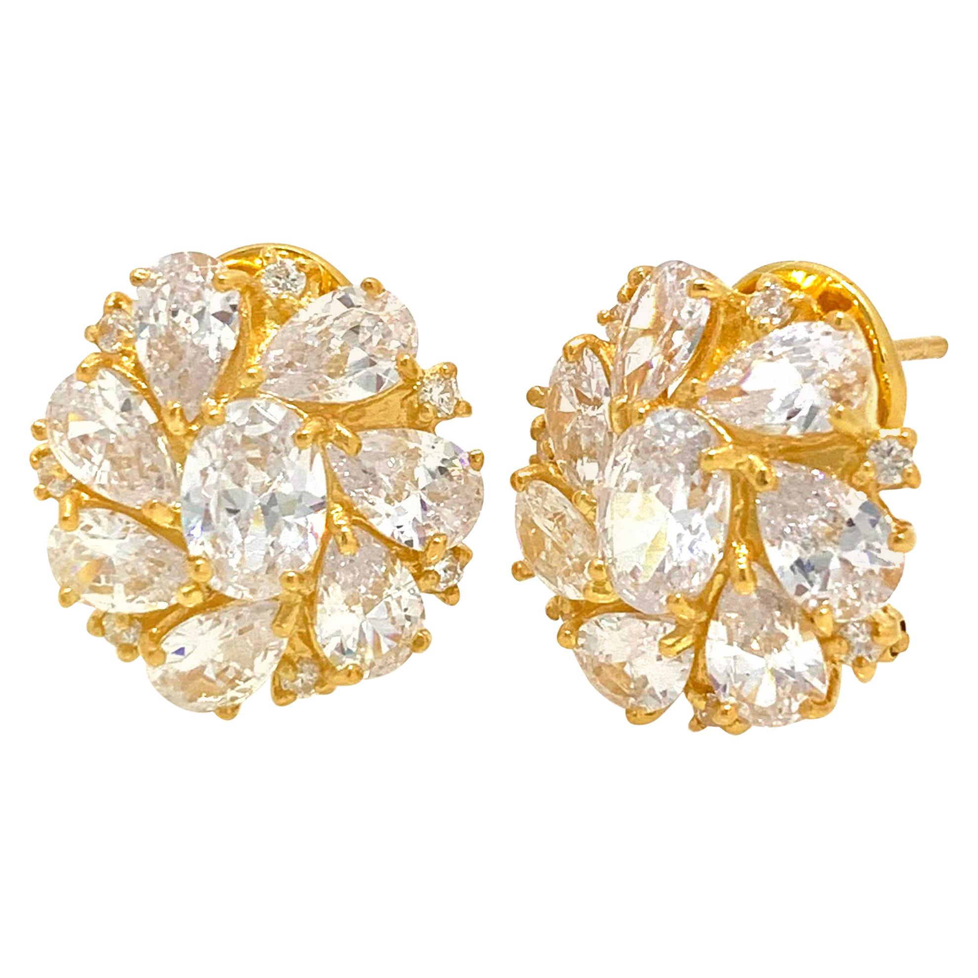 Simulated Diamond Cluster Vermeil Earrings For Sale