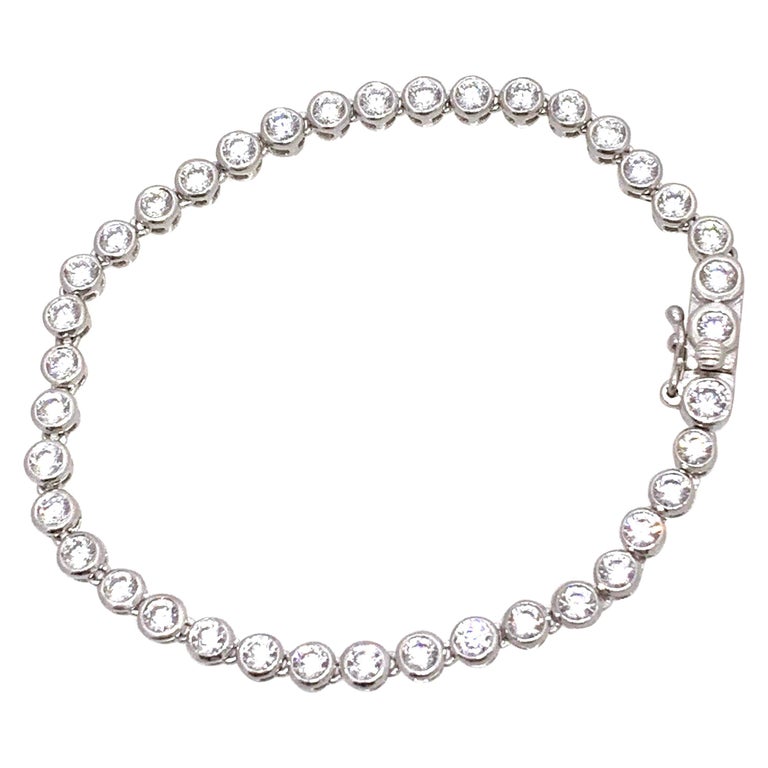 Simulated Diamond Sterling Silver Tennis Bracelet For Sale at 1stDibs
