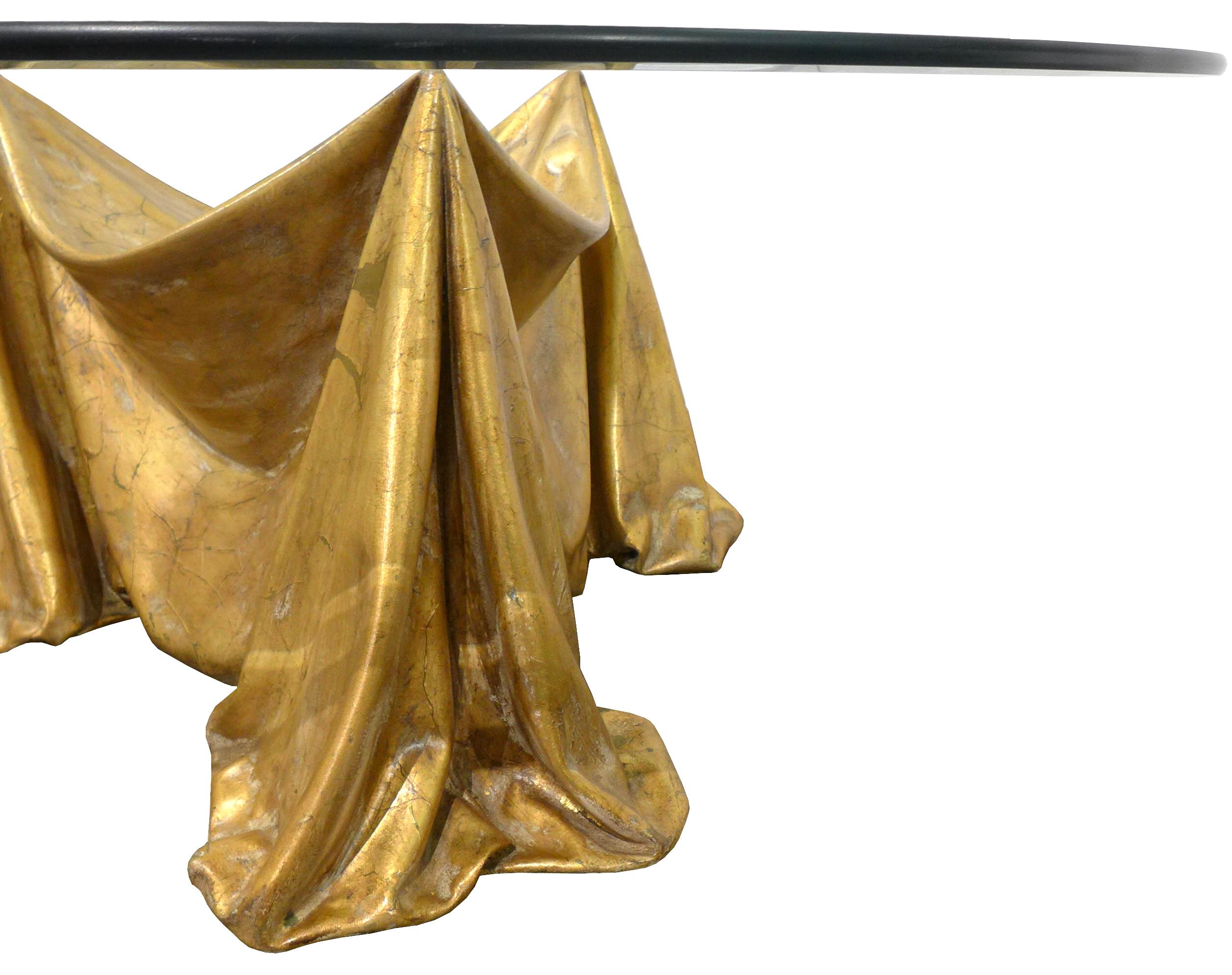Gilt Faux Draped-Fabric Trompe L'oeil Coffee Table For Sale