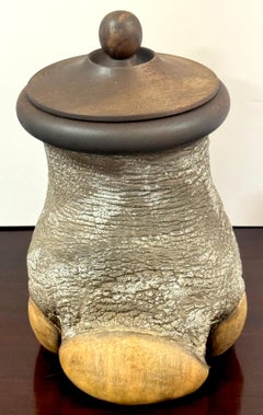 Faux Elephant Foot Humidor with Carved Hardwood Lid, Late 20th Century