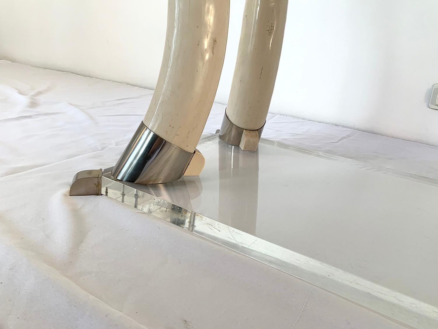 French Faux Elephant Tusk and Lucite Table For Sale