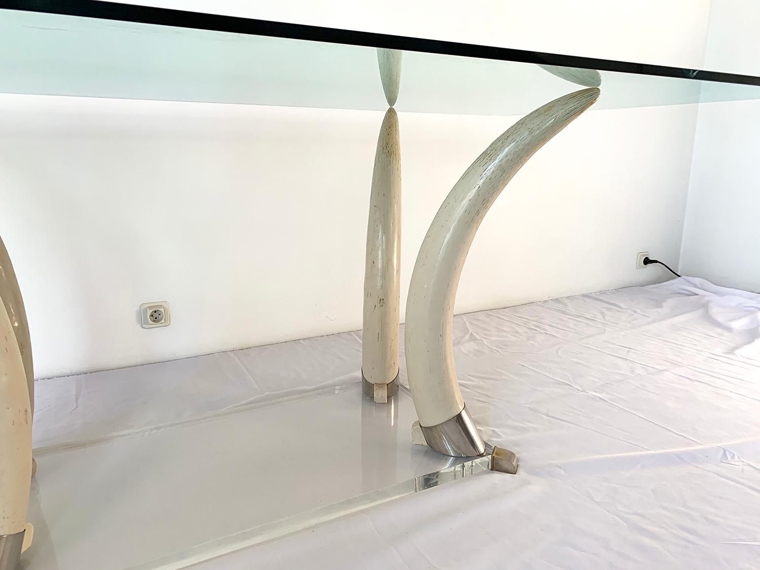 Faux Elephant Tusk and Lucite Table For Sale 1
