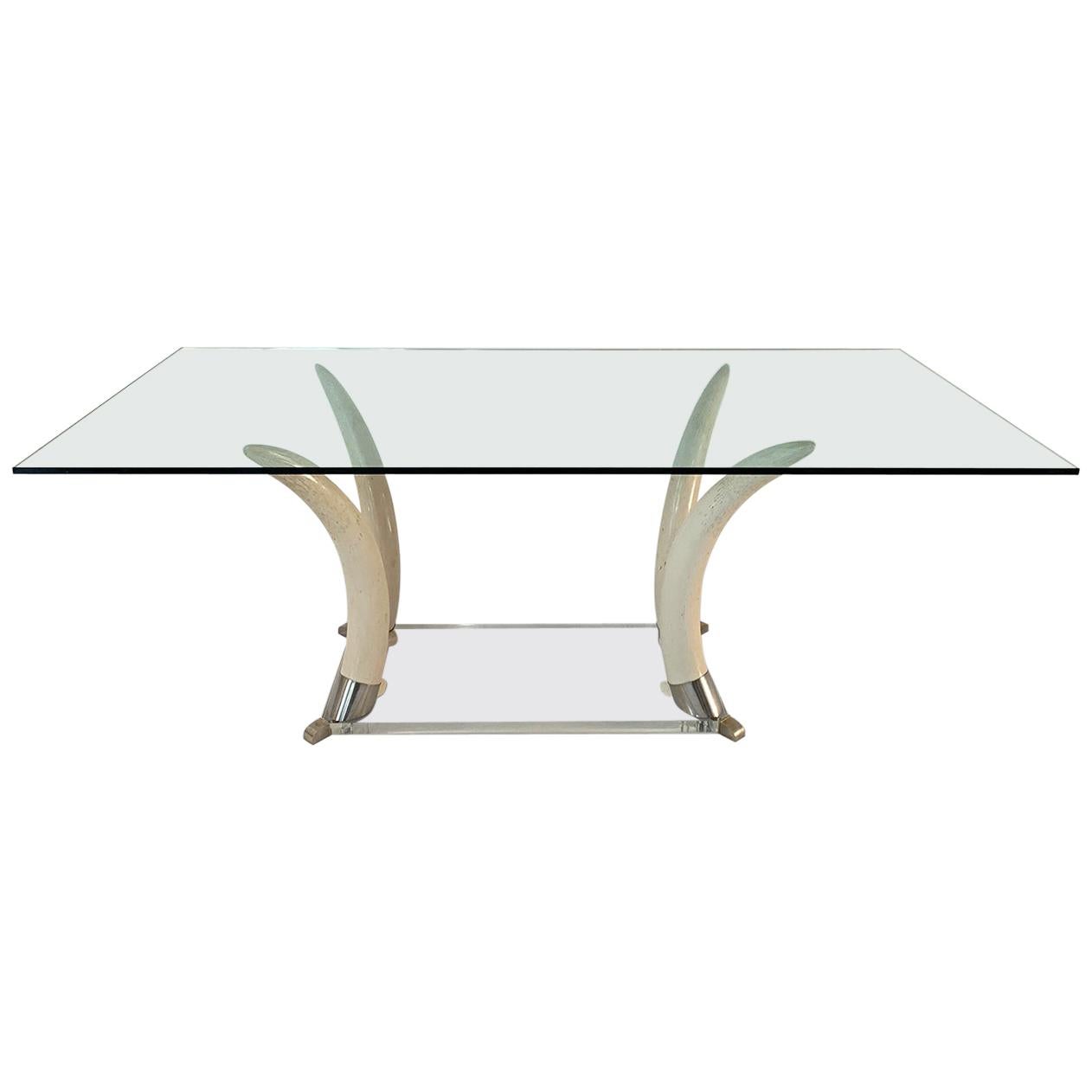 Faux Elephant Tusk and Lucite Table For Sale