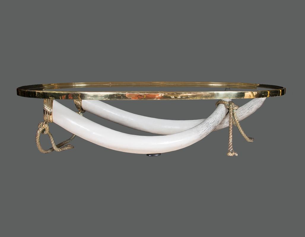 Modern Faux Elephant Tusk Valenti Bronze and Gilt Brass Coffee Table, 1970s