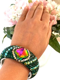 Faux Emerald Rhinestone Crystal Bangle Bracelet