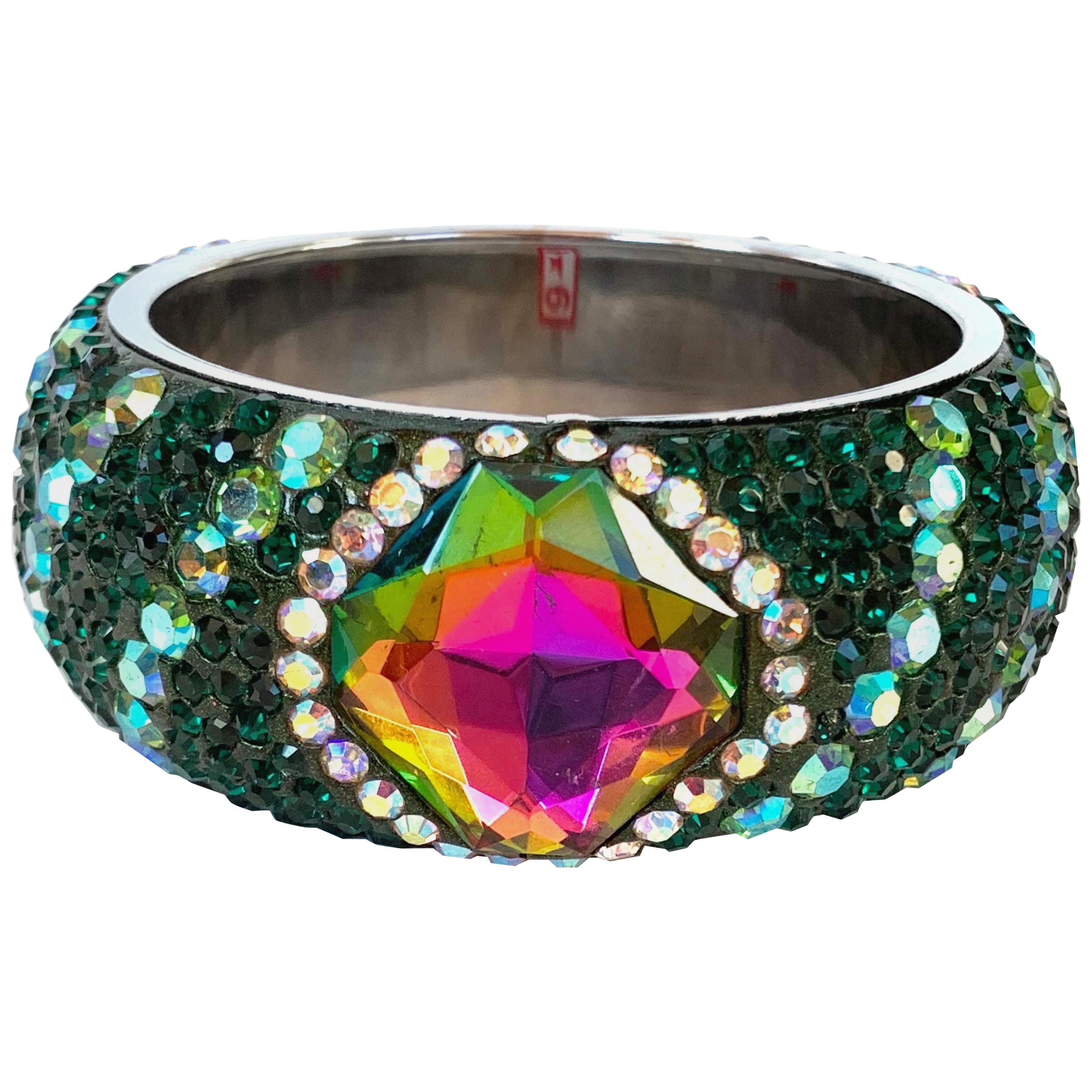 Faux Emerald Rhinestone Crystal Bangle Bracelet For Sale