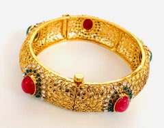Faux Emerald Ruby Gold Bangle Bracelet