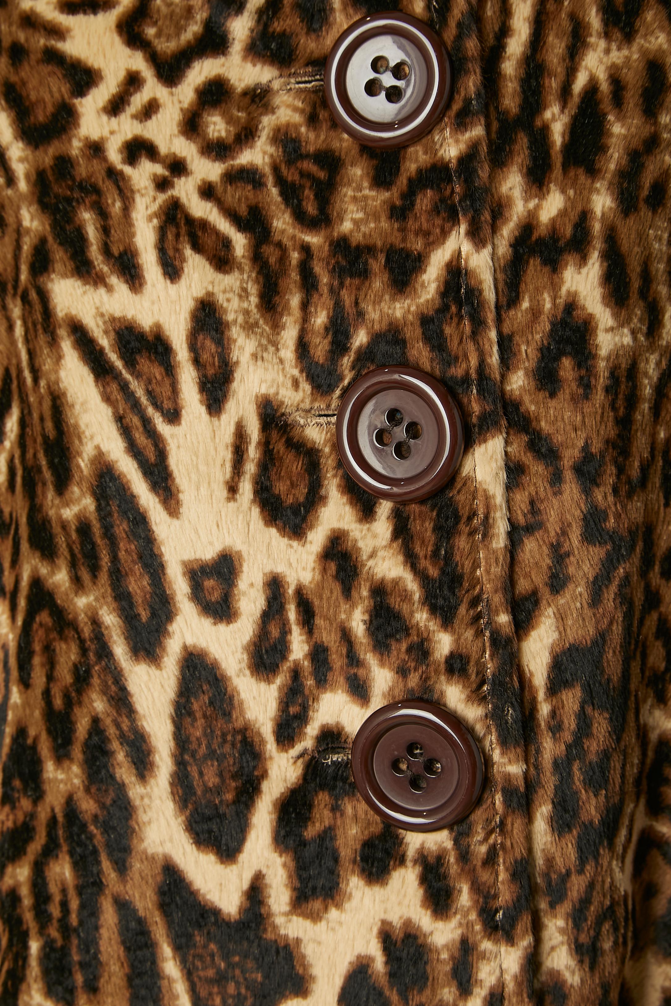 Brown Faux fur A-Line coat in faux velvet fur with animal print TYBER For Sale