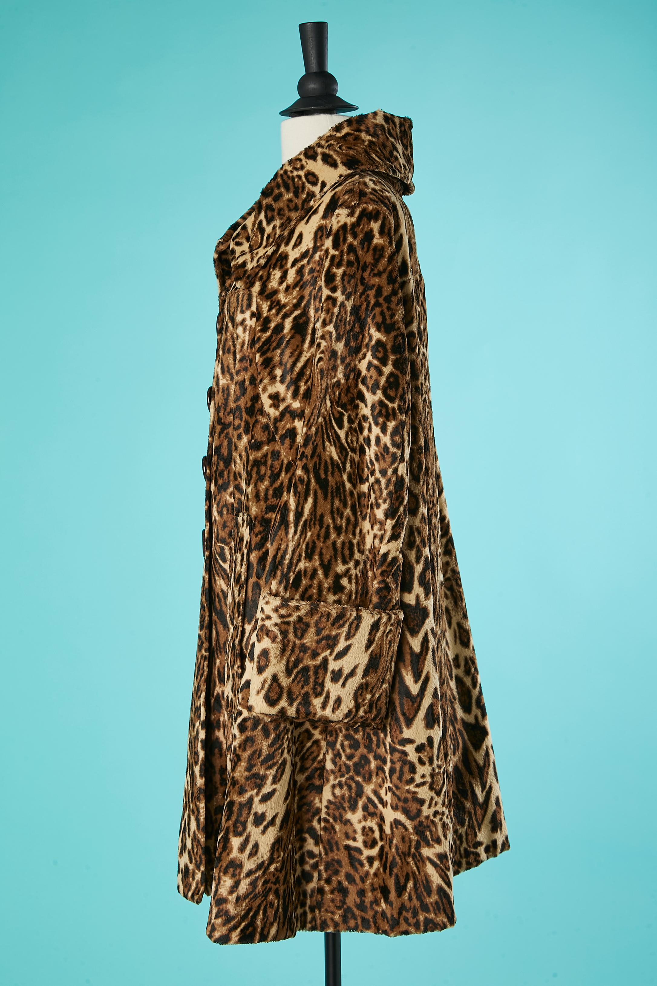 Women's Faux fur A-Line coat in faux velvet fur with animal print TYBER For Sale
