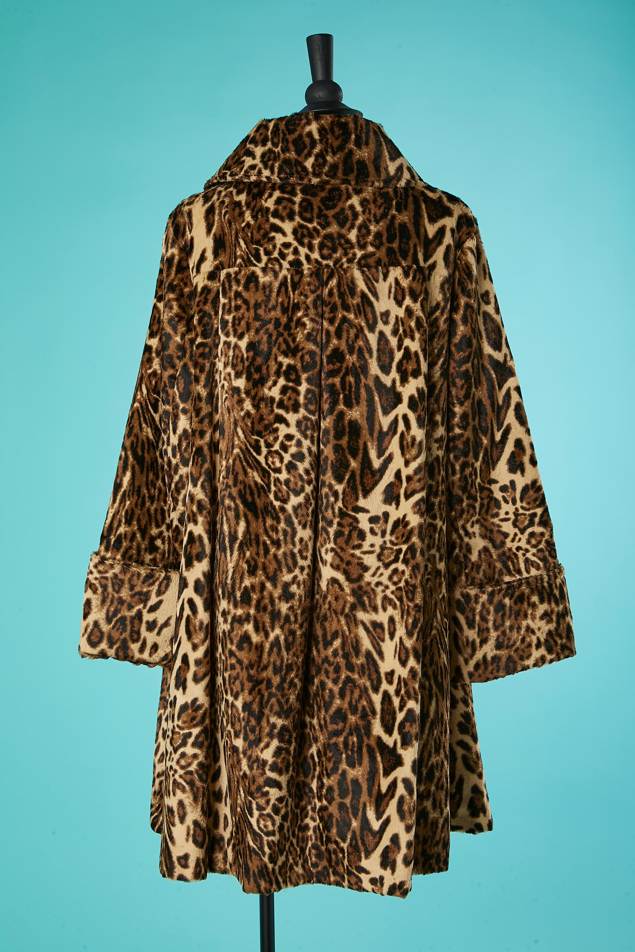 Faux fur A-Line coat in faux velvet fur with animal print TYBER For Sale 1