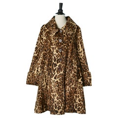 Faux fur A-Line coat in faux velvet fur with animal print TYBER