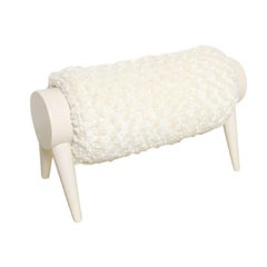 Faux Fur and Lacquered Wood Ottoman