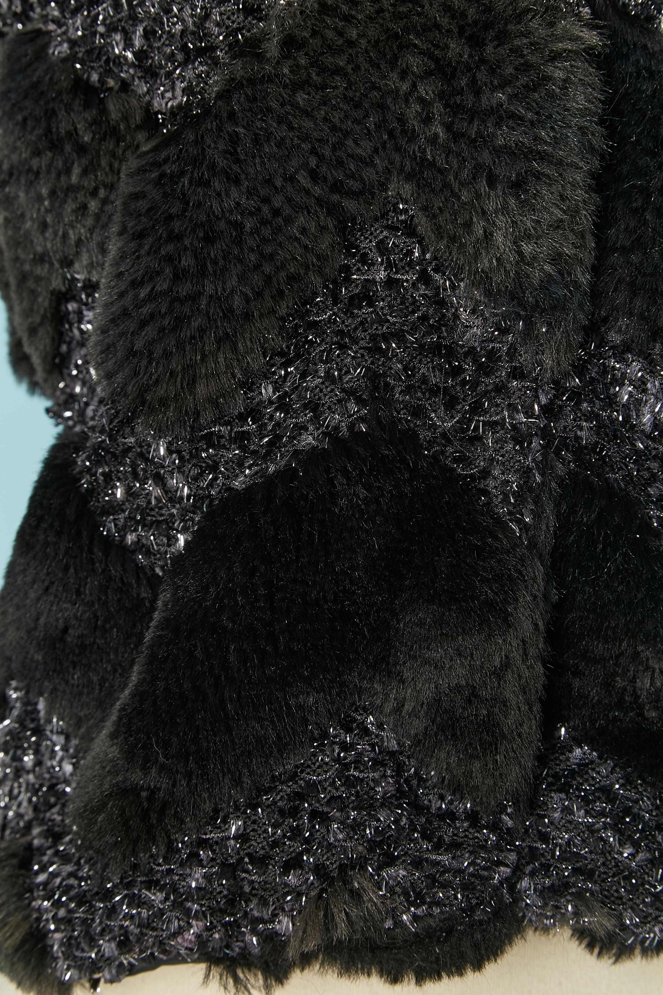 Black Faux-fur and lurex Tweed jacquard jacket For Sale