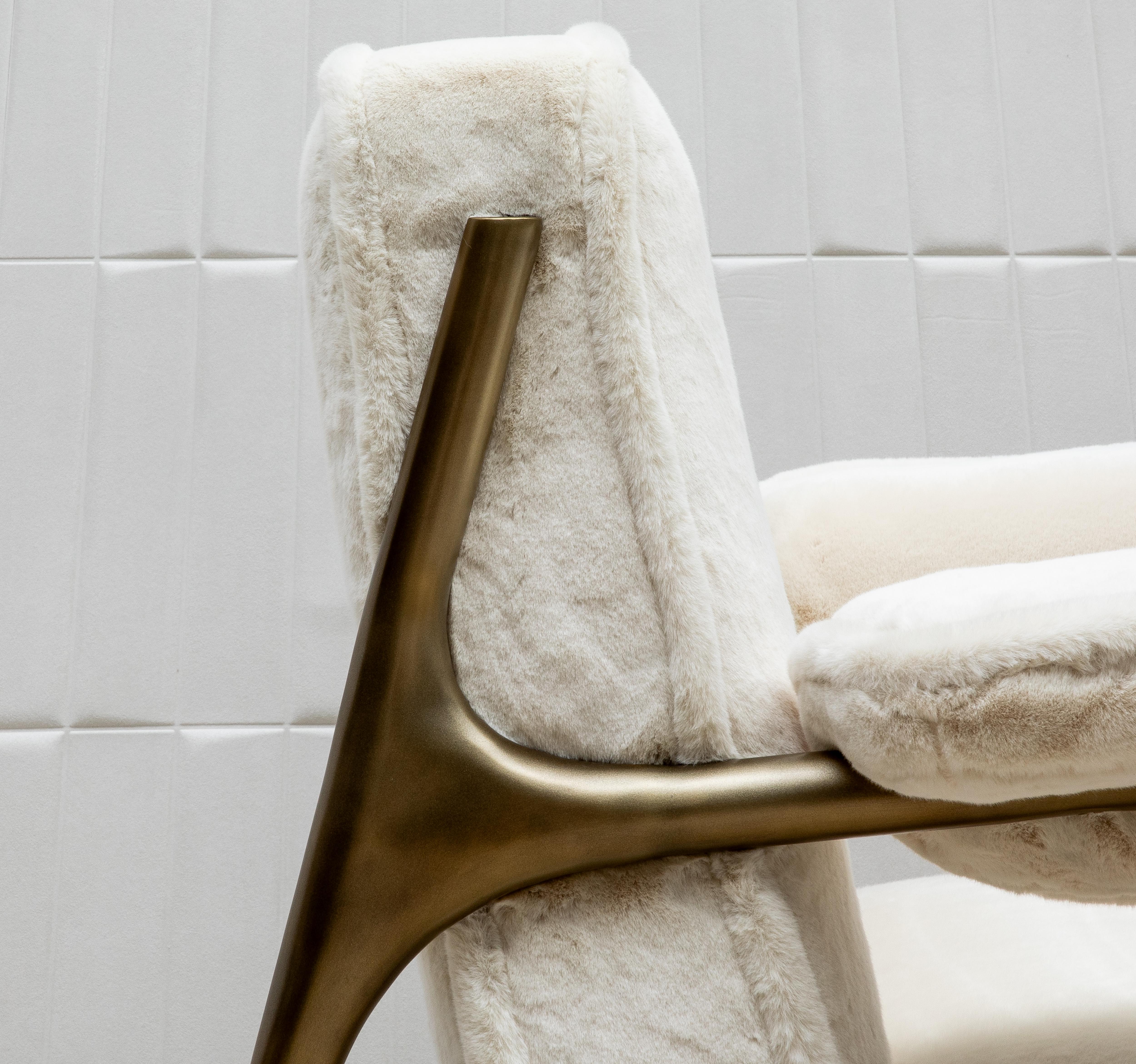 Faux Fur Armchair and Ottoman with Bronze Patina Brass Accents by R&Y Augousti For Sale 4