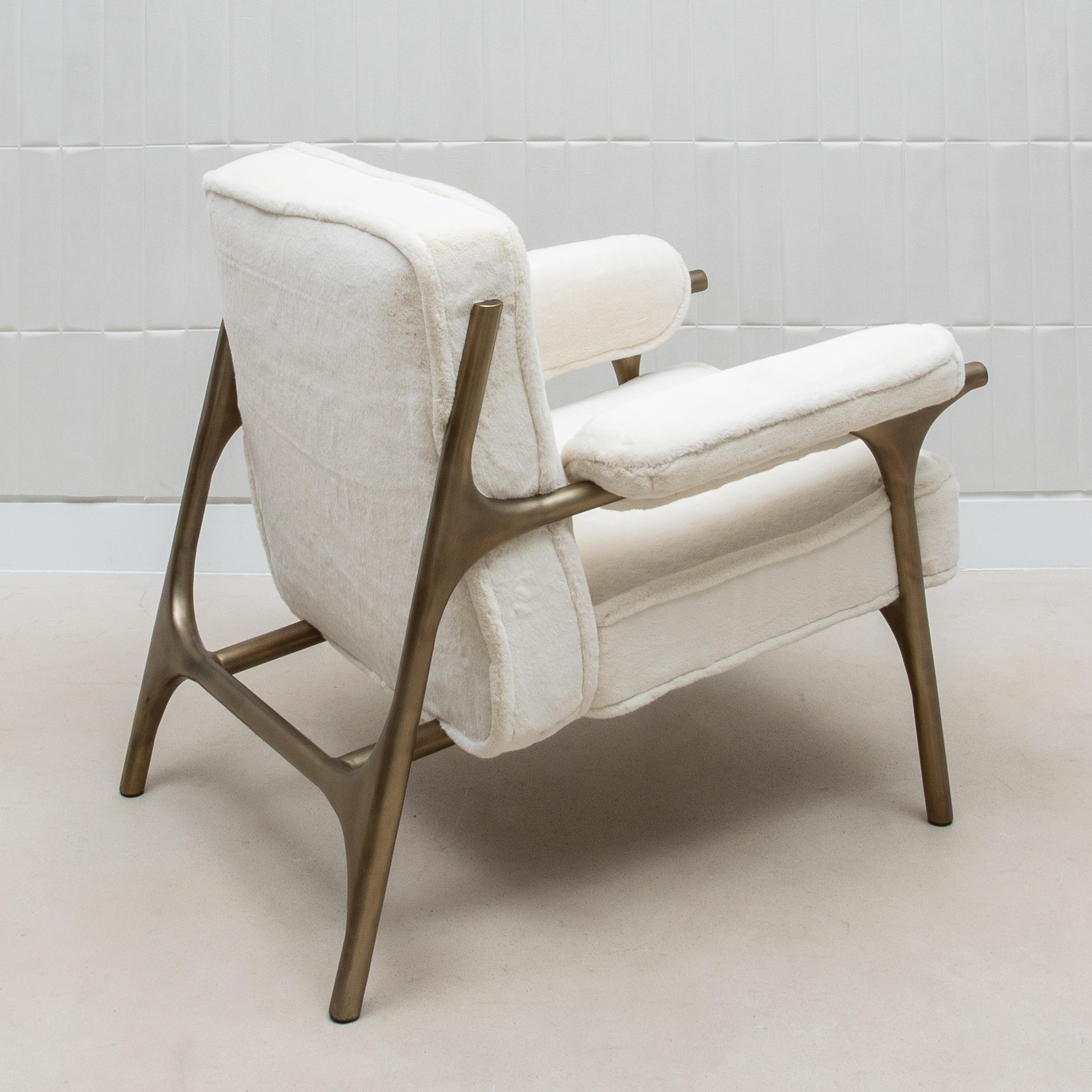Faux Fur Armchair and Ottoman with Bronze Patina Brass Accents by R&Y Augousti For Sale 6
