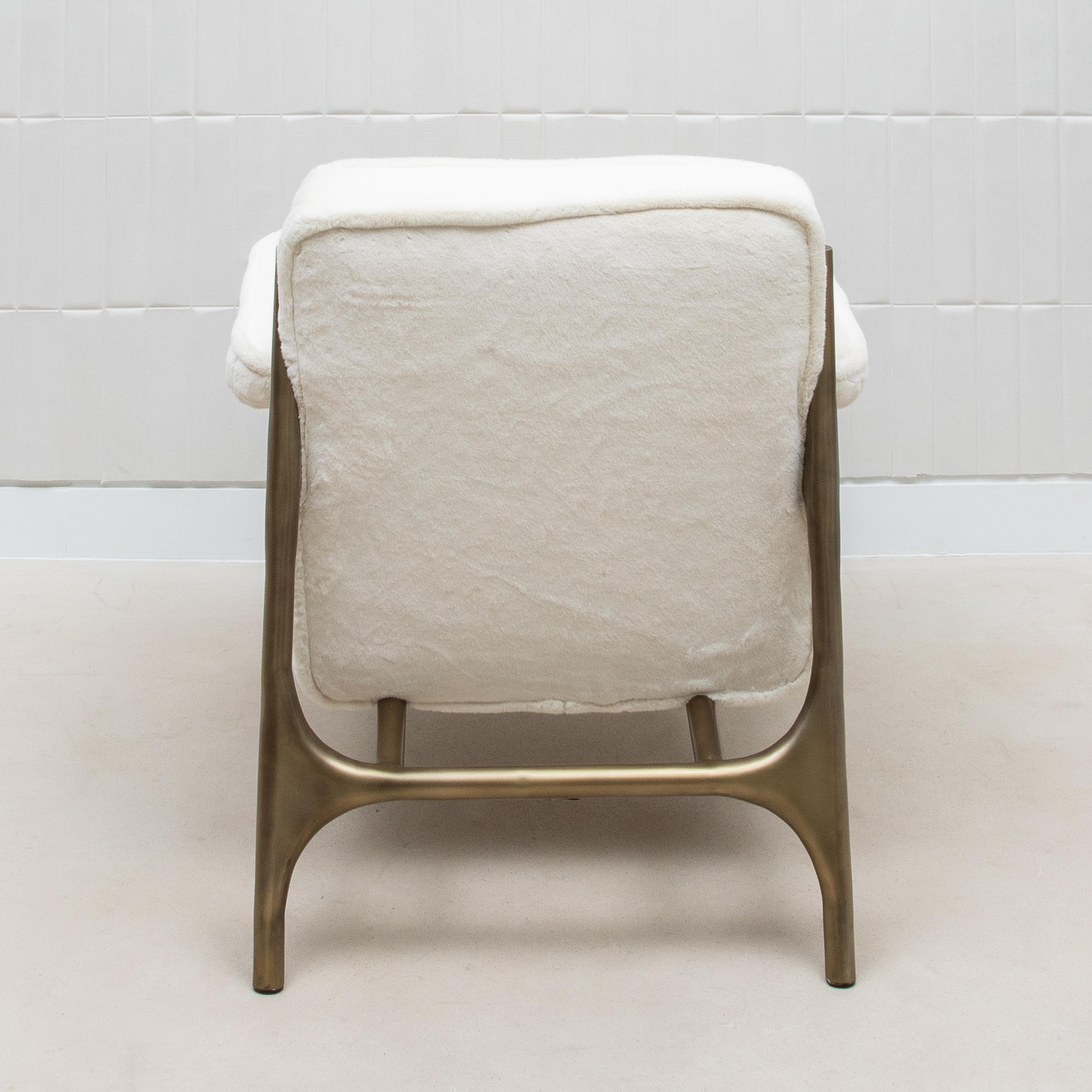 Faux Fur Armchair and Ottoman with Bronze Patina Brass Accents by R&Y Augousti For Sale 7