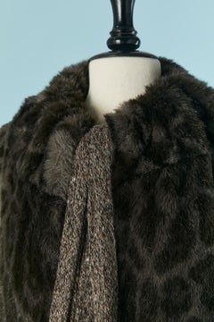 Faux fur coat with animal print and knit drawstring KRIZIA