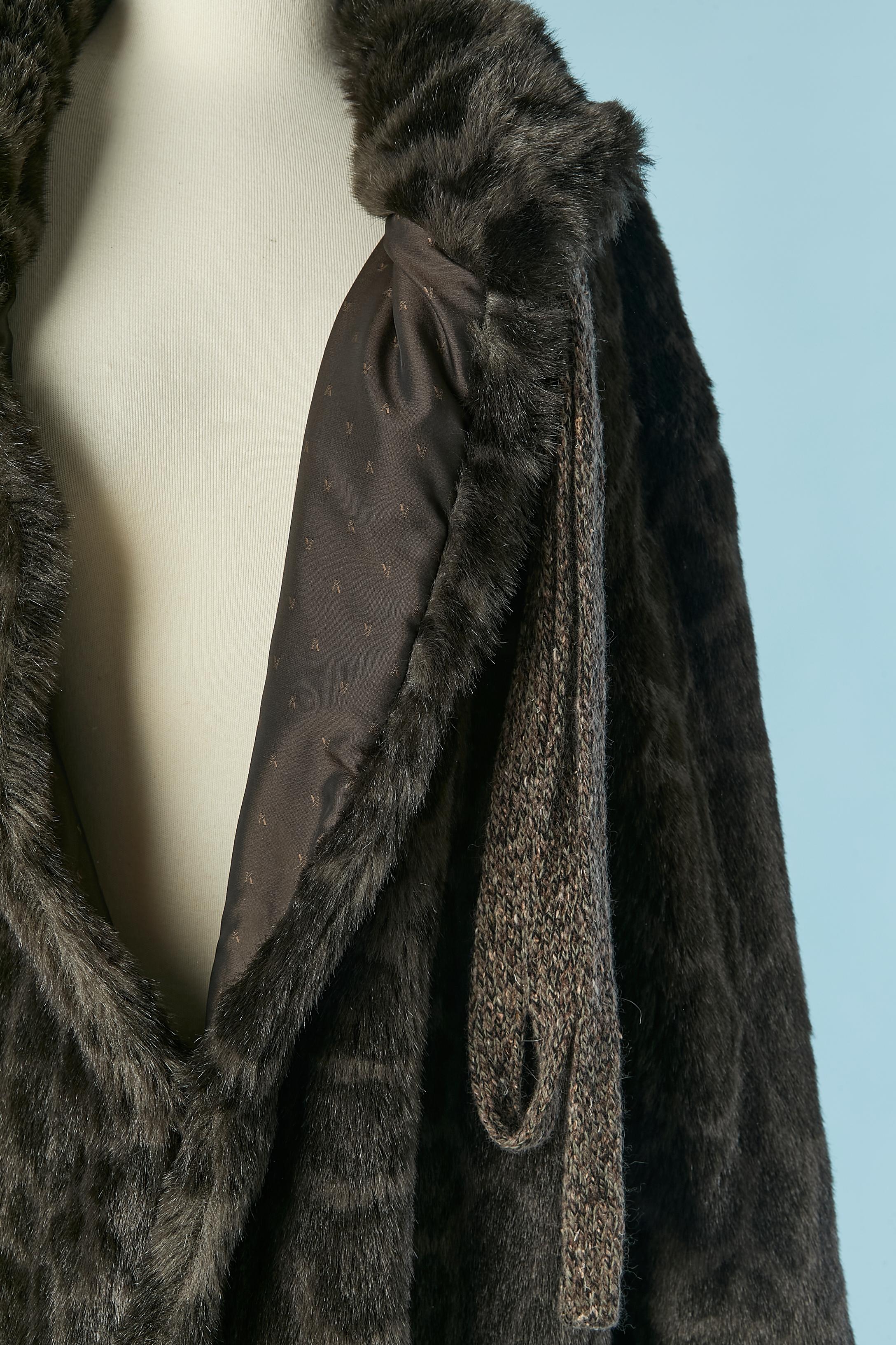 Faux fur coat with animal print and knit drawstring KRIZIA For Sale 2