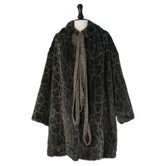 Faux fur coat with animal print and knit drawstring KRIZIA