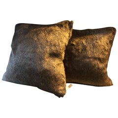 Faux Fur Cushions Color Brown Melange with Cashmere Chocolate Brown at the Back