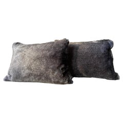 Faux Fur Cushions Colour Grey Melange with Col. Grey at the Back Oblong Shape
