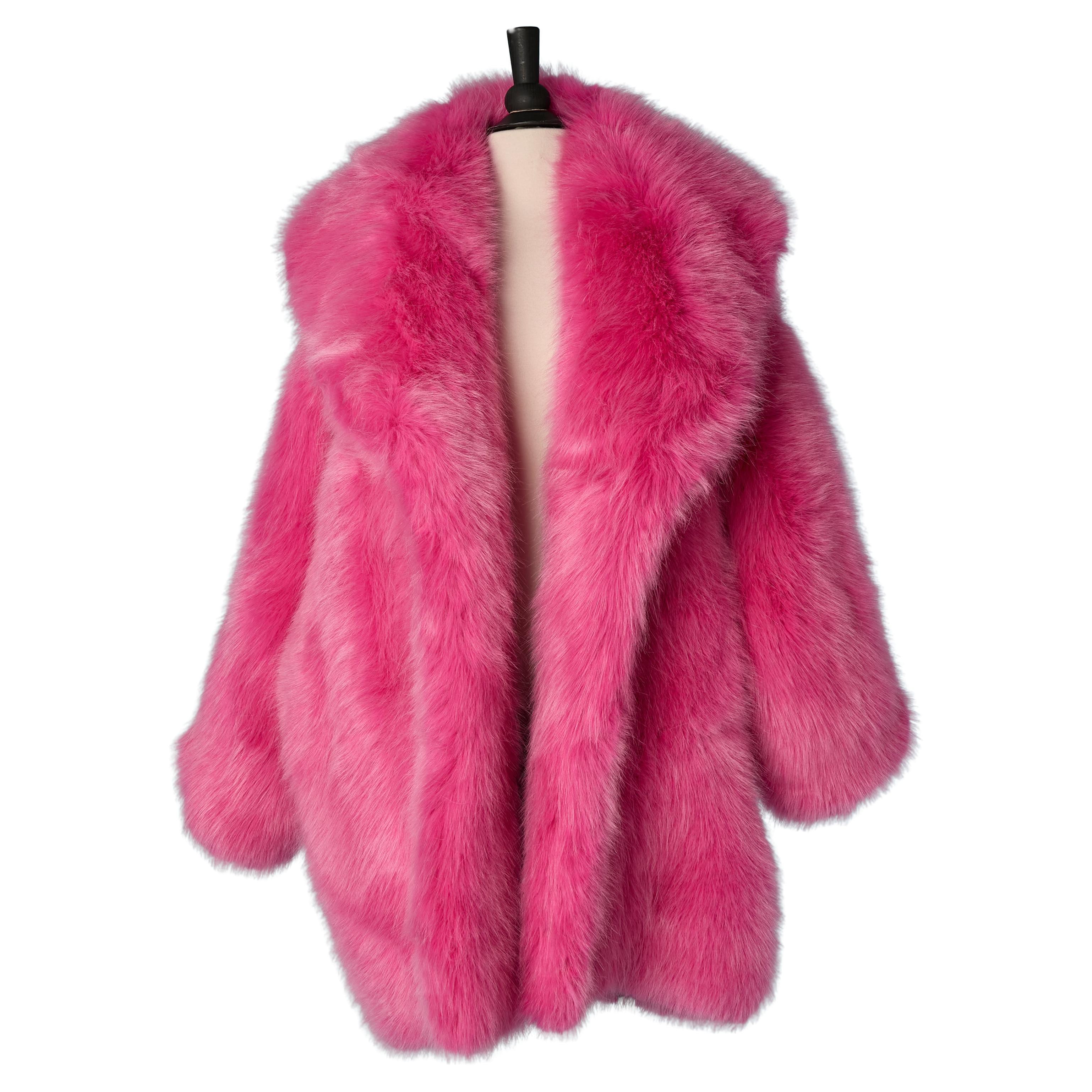 Faux fur padded neon pink maxi jacket ALEXANDRE VAUTHIER SS 2023