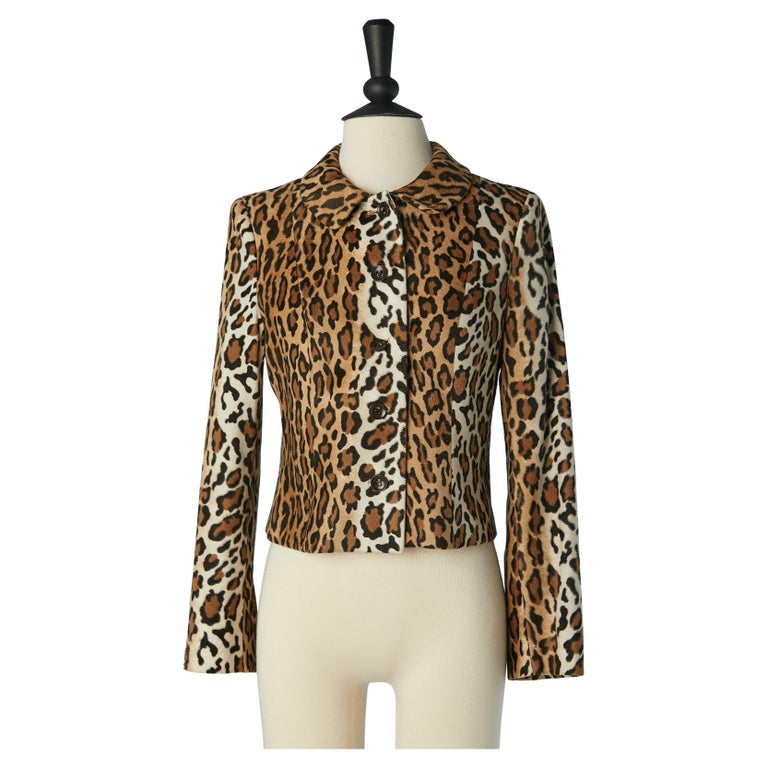 Faux fur single breasted jacket with leopard print Moschino Cheap 
