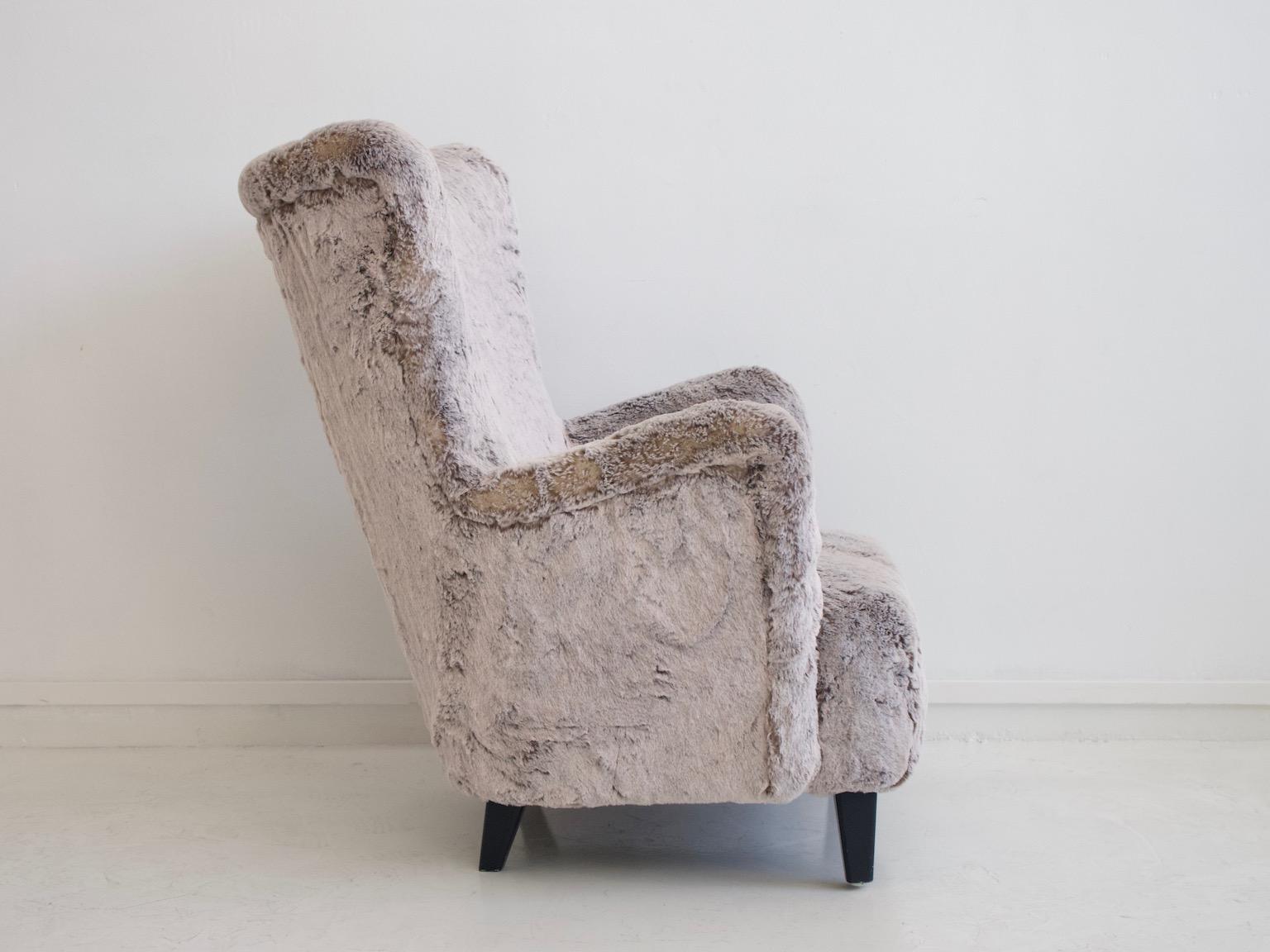 Mid-Century Modern Faux Fur Upholstered Armchair, circa 1950