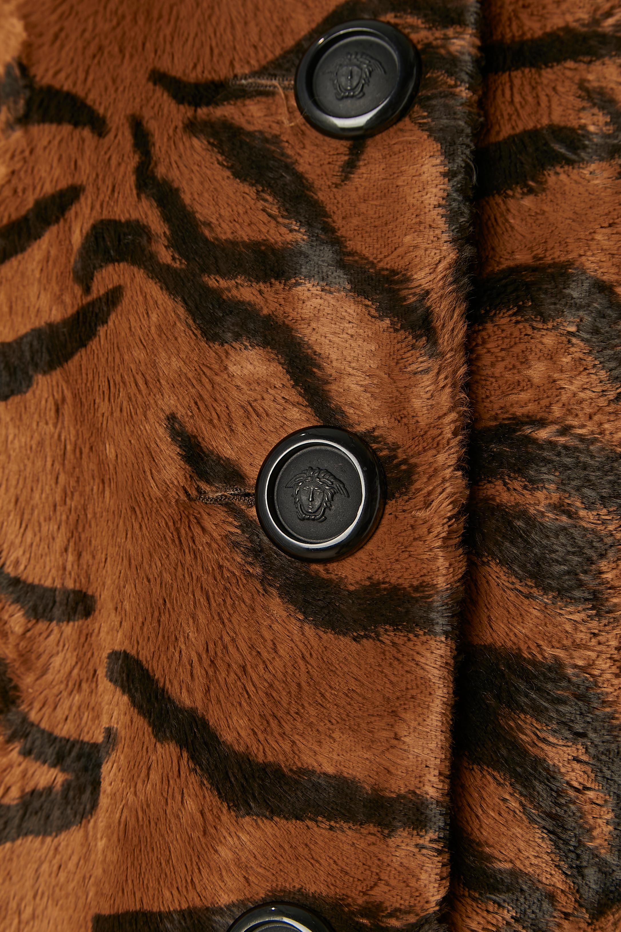 Brown Faux furs skirt-suit with brown and black tiger pattern Versace Jeans Couture For Sale