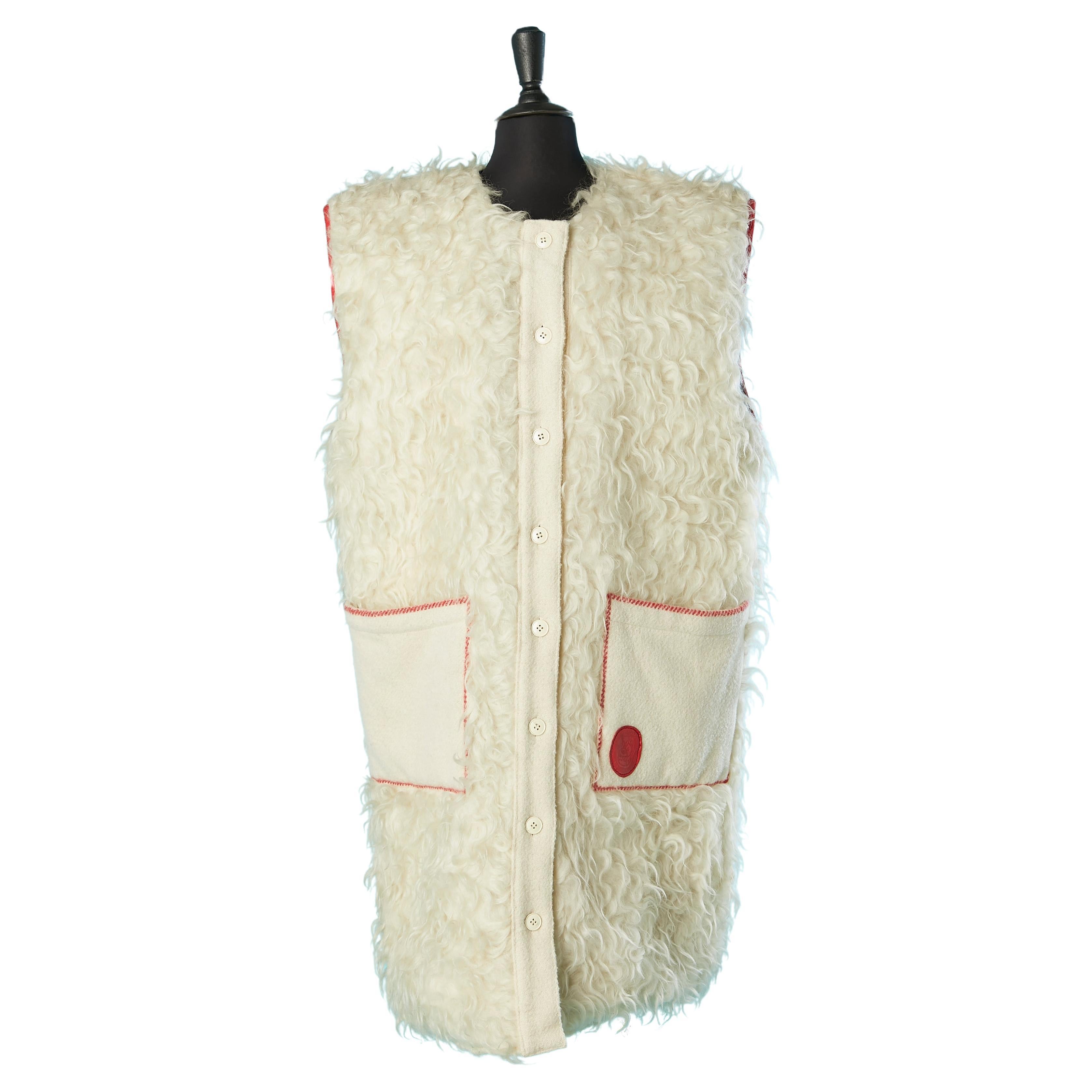 Faux furs sleeveless coat with check blanket lining KO And CO  For Sale