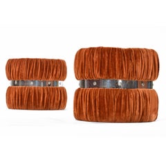Mid-Century Modern Faux Fuzzy Fur End Tables in Orange & Chrome