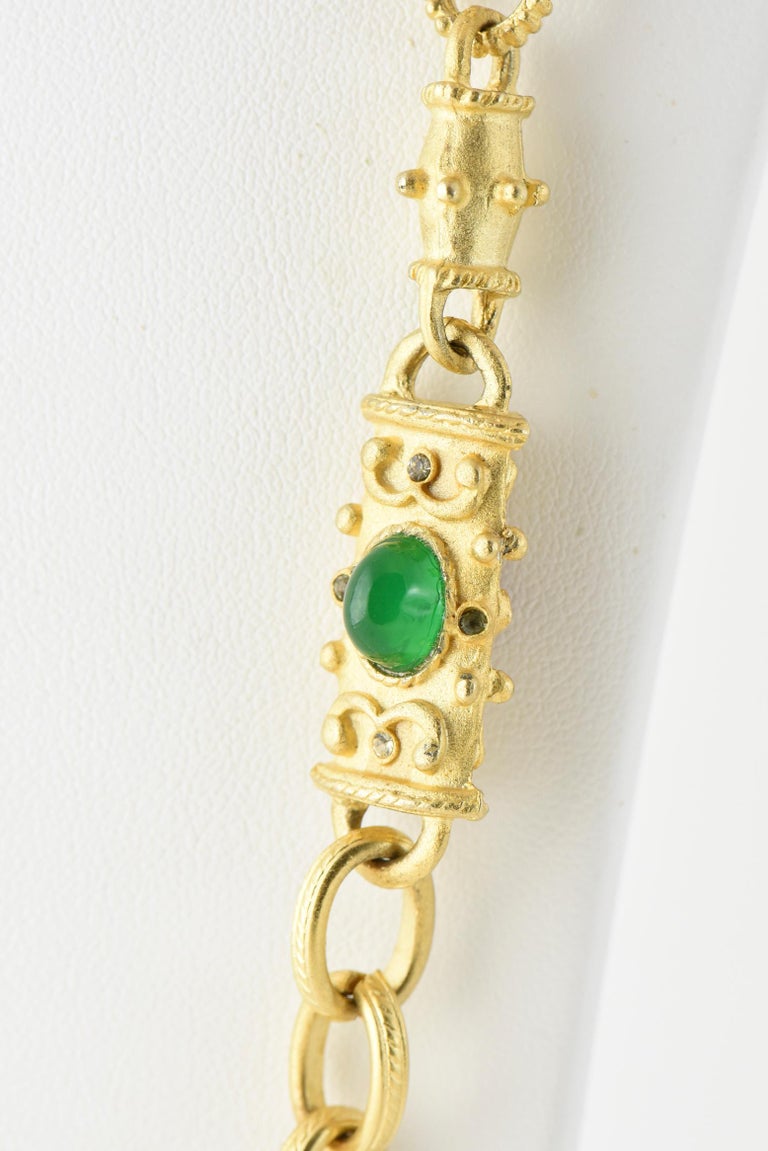 Faux Gemstone Goldtone Earrings and Station Chain Link Necklace For