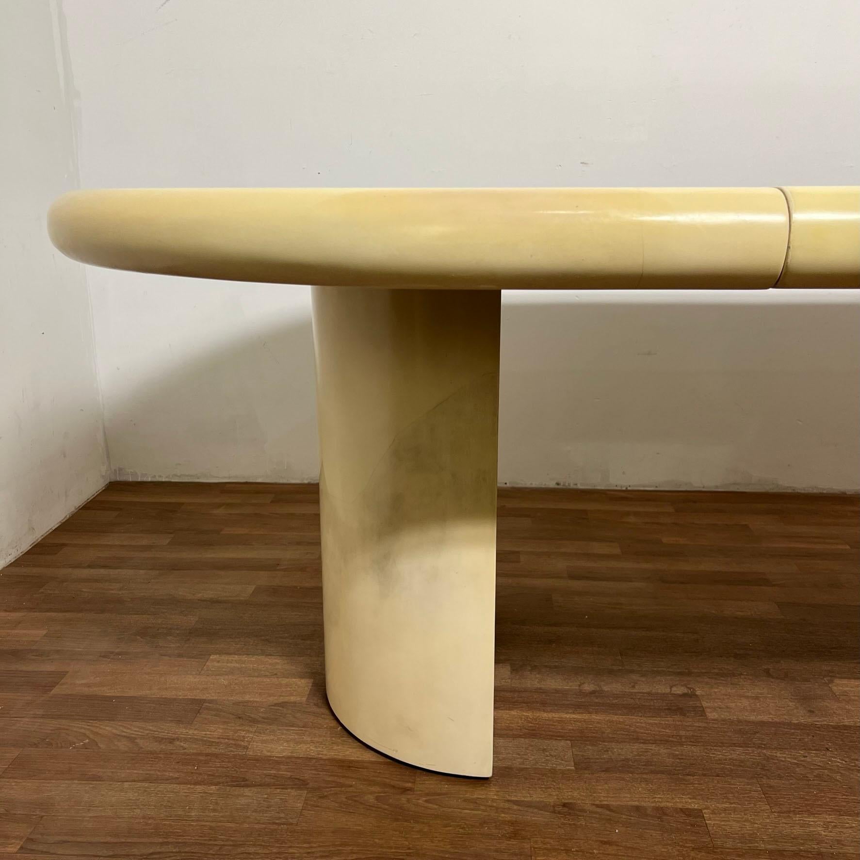 Faux Goat Skin Lacquered Dining Table With Two Leaves, Circa 1980s For Sale 3