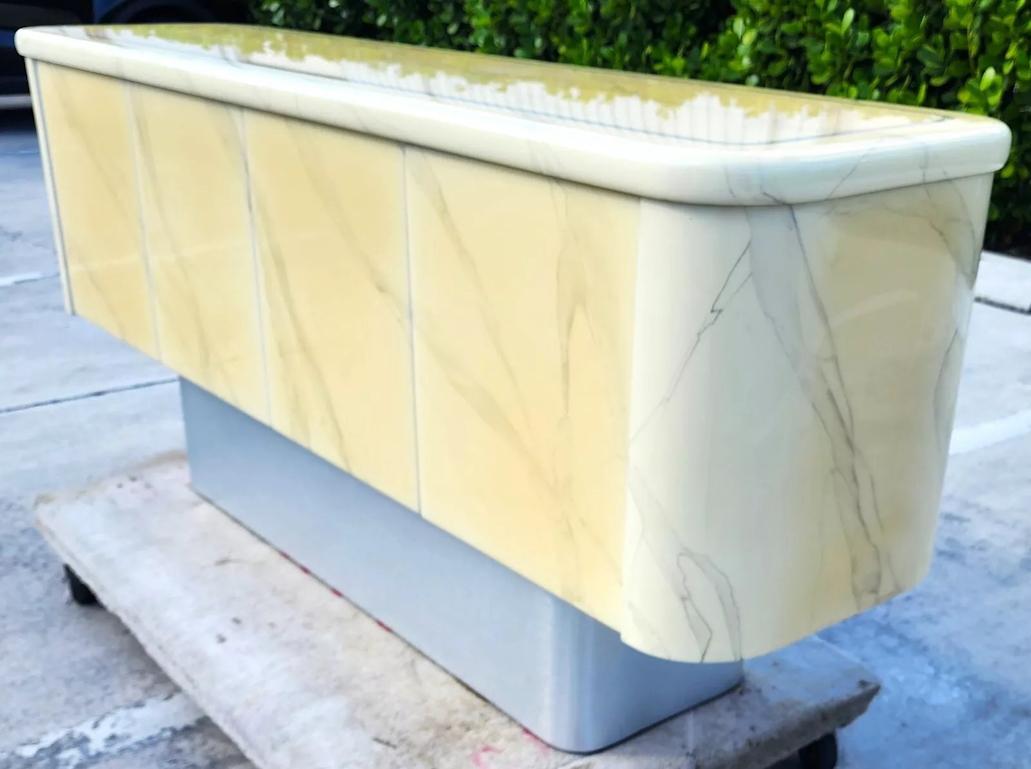 Mid-Century Modern Faux Goatskin Buffet Sideboard Vintage For Sale