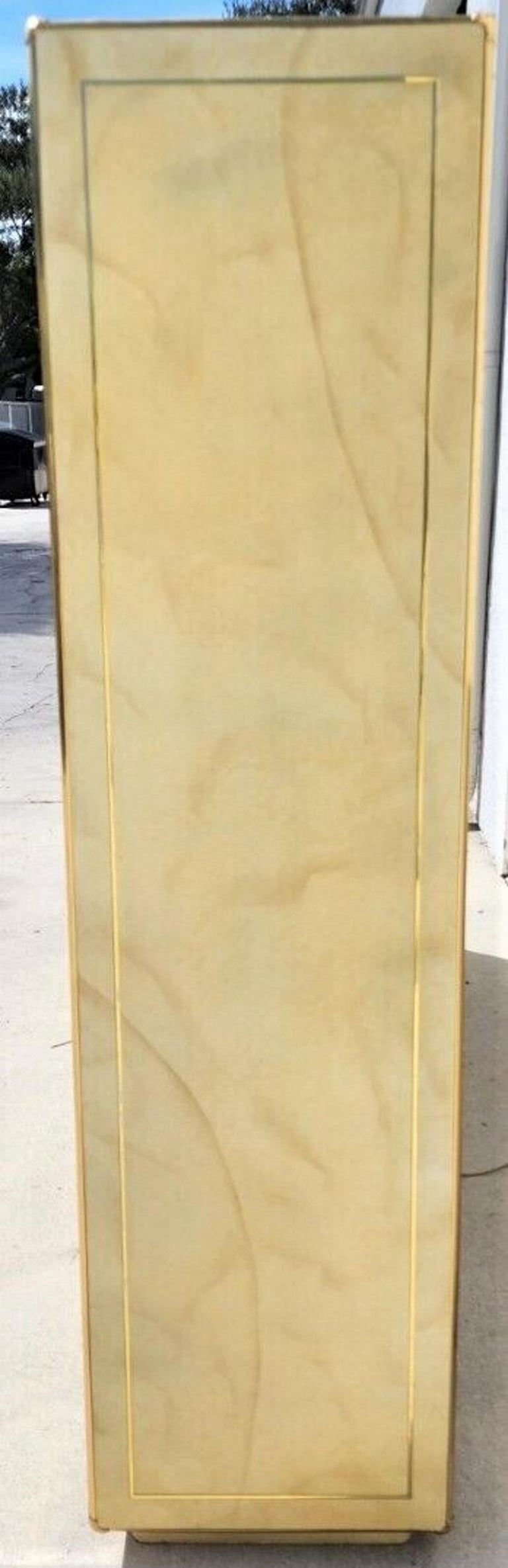 Faux Goatskin Display Etagere Bar Cabinets by JOHN STUART In Good Condition For Sale In Lake Worth, FL