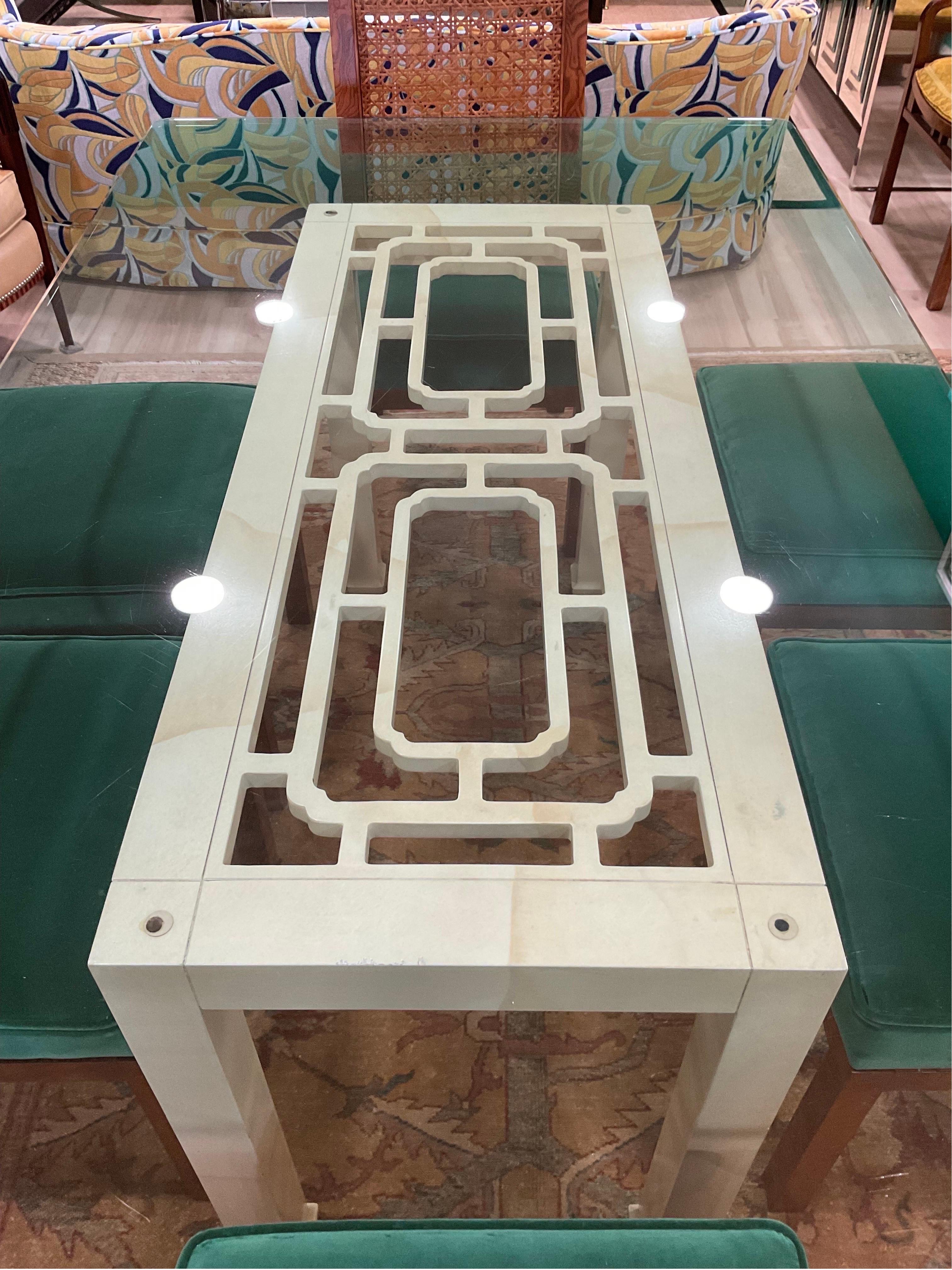 Late 20th Century Faux Goatskin Finish Chippendale Lattice Dining Table from Henredon, 1970 For Sale