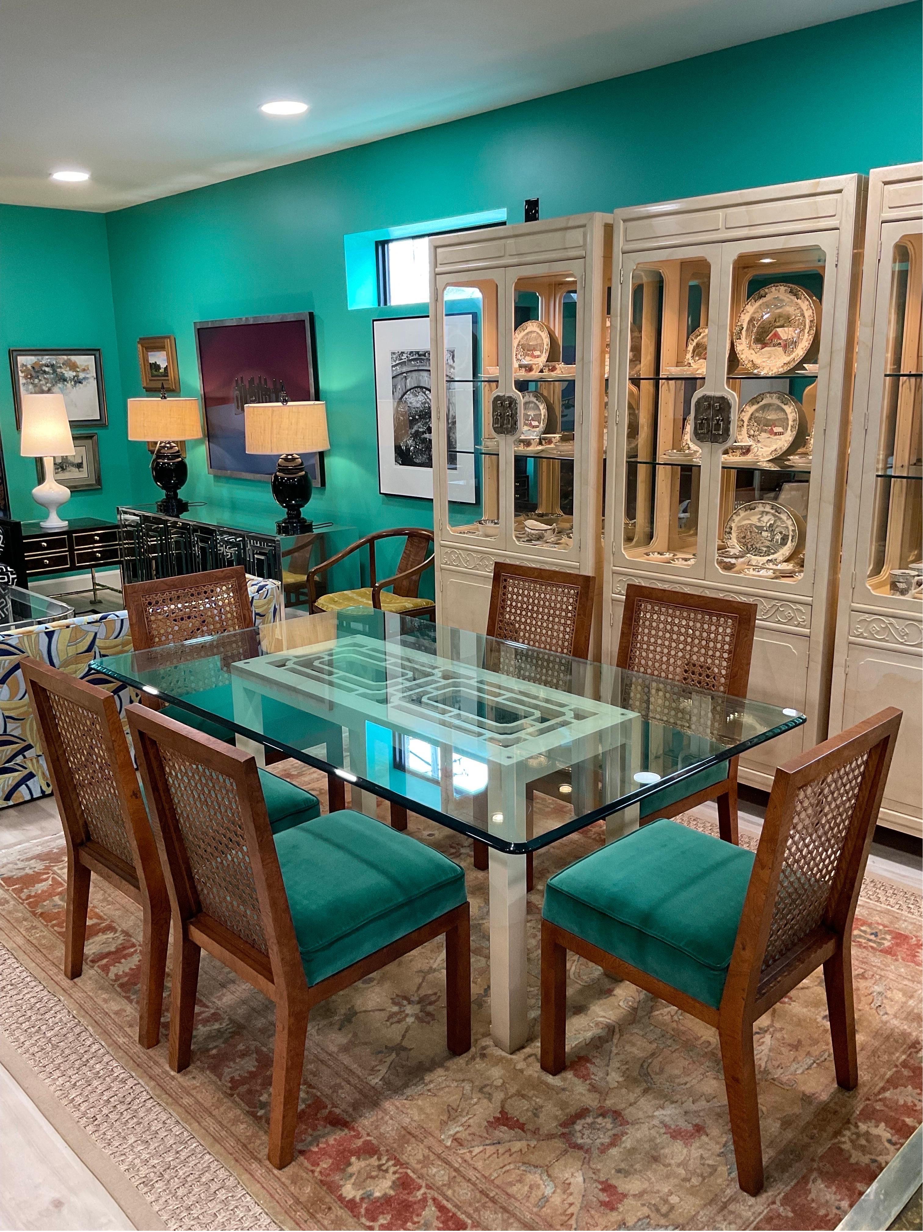 Lacquer Faux Goatskin Finish Chippendale Lattice Dining Table from Henredon, 1970 For Sale