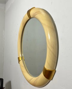 Faux Goatskin Lacquered and Gold Leaf Rondelle Wall Mirror Circa 1980s