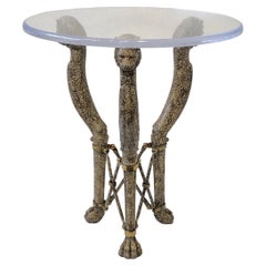 Faux Granite Lions and Brass Tripod Side Table by Maitland Smith 
