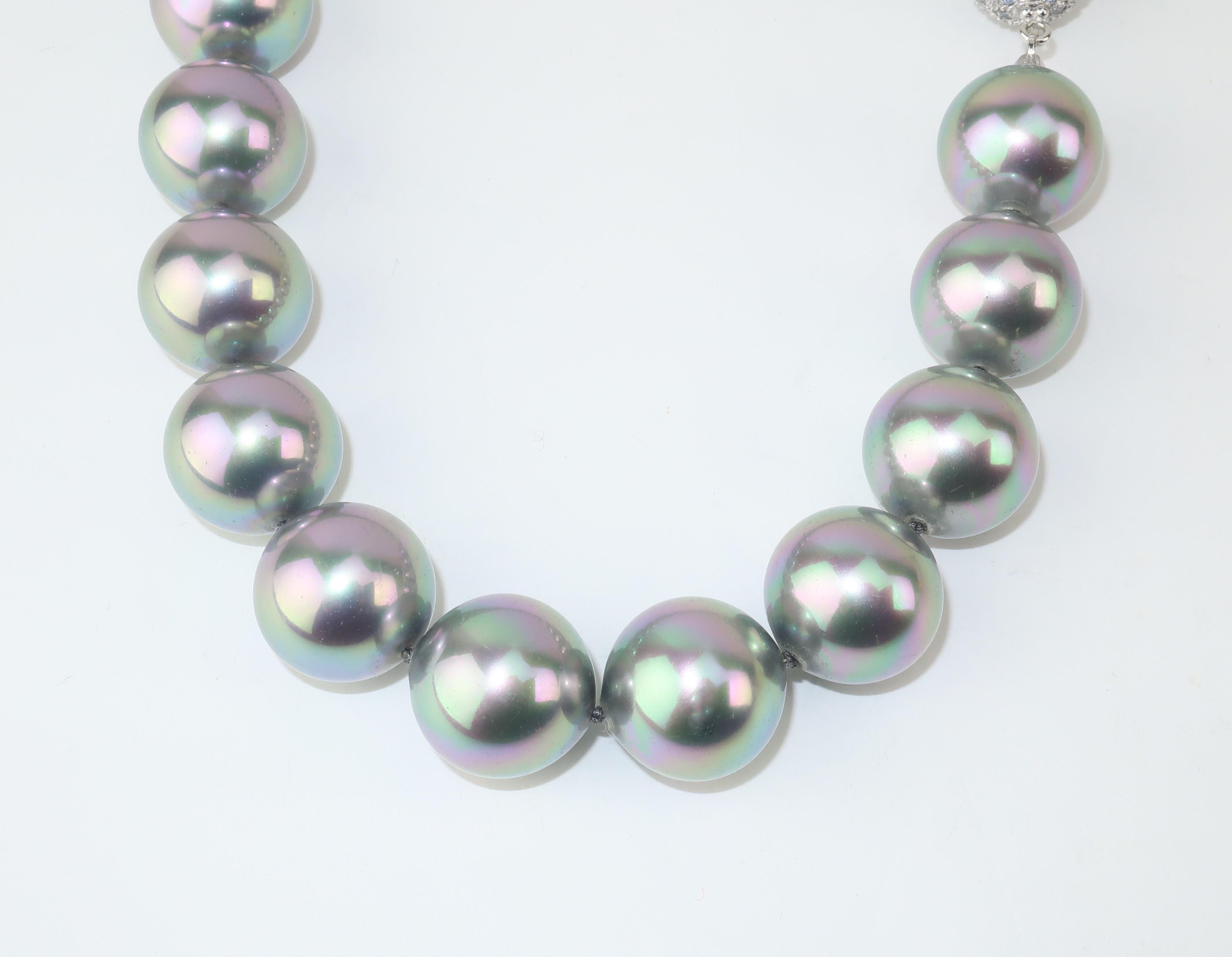 Bead Faux Gray Pearl Choker Necklace With Rhinestone Closure For Sale