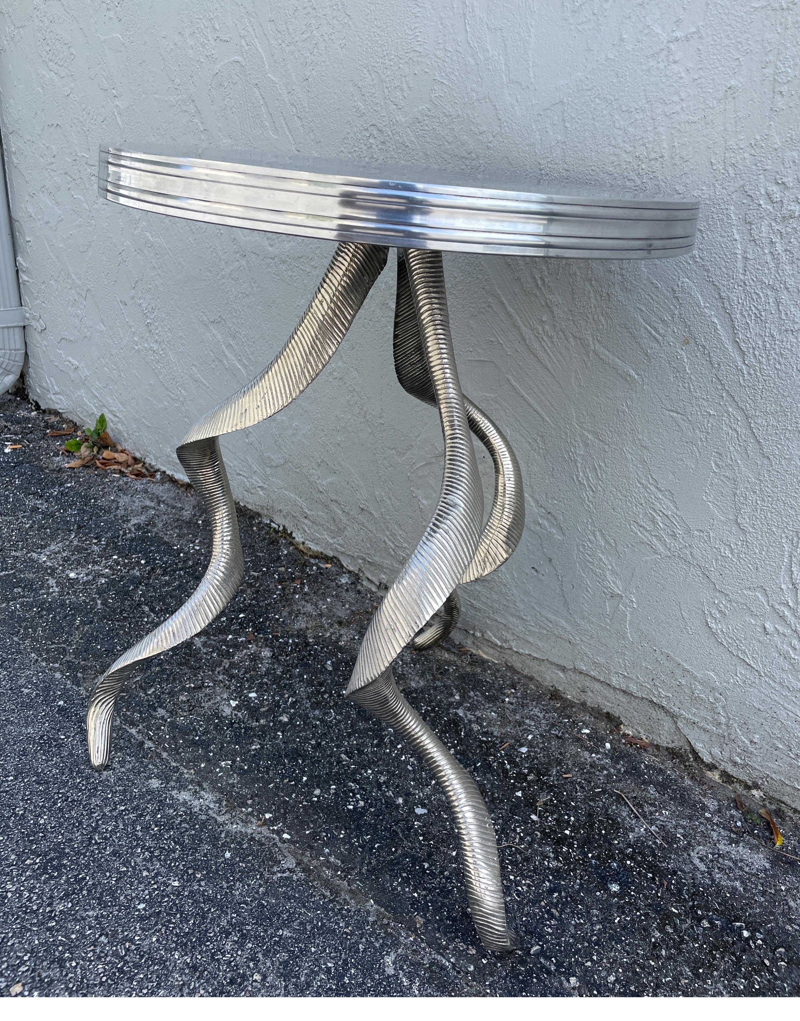 Faux Horn Aluminum Tripod Gueridon In Good Condition For Sale In West Palm Beach, FL