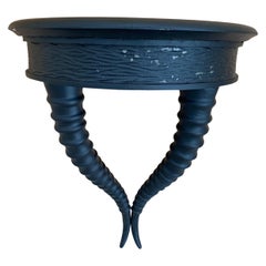 Faux Horn Wall-Mounted Console Table, Matte Black Finish, 1980s Design