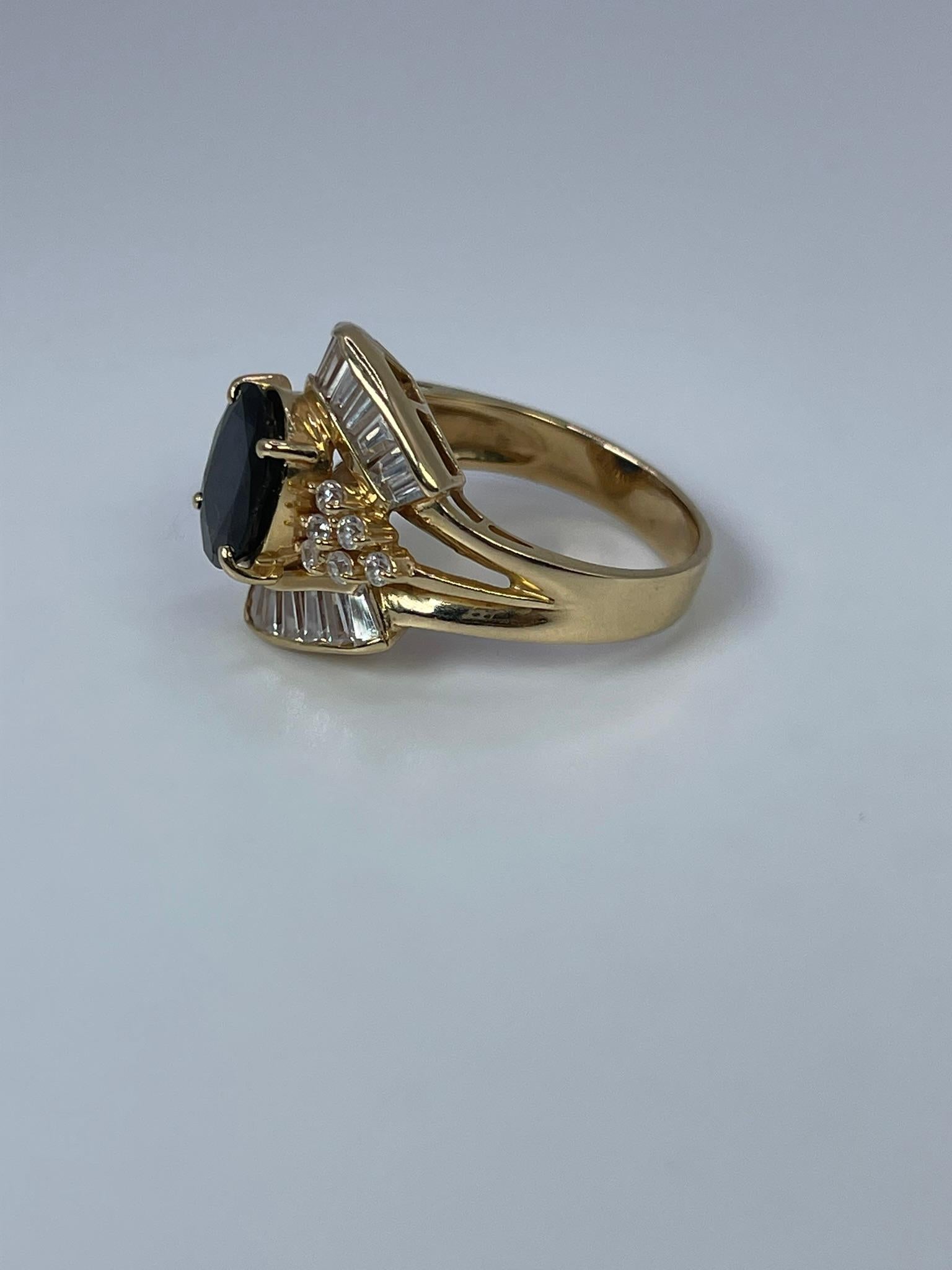 Modern Faux Huge Sapphire Cocktail Ring 14kt Yellow Gold/Large Cocktail Ring Oval Stone For Sale