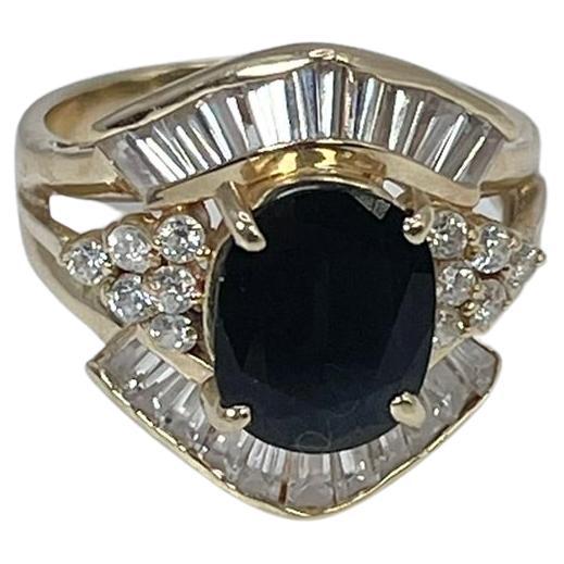 Faux Huge Sapphire Cocktail Ring 14kt Yellow Gold/Large Cocktail Ring Oval Stone For Sale