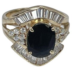 Faux Huge Sapphire Cocktail Ring 14kt Yellow Gold/Large Cocktail Ring Oval Stone