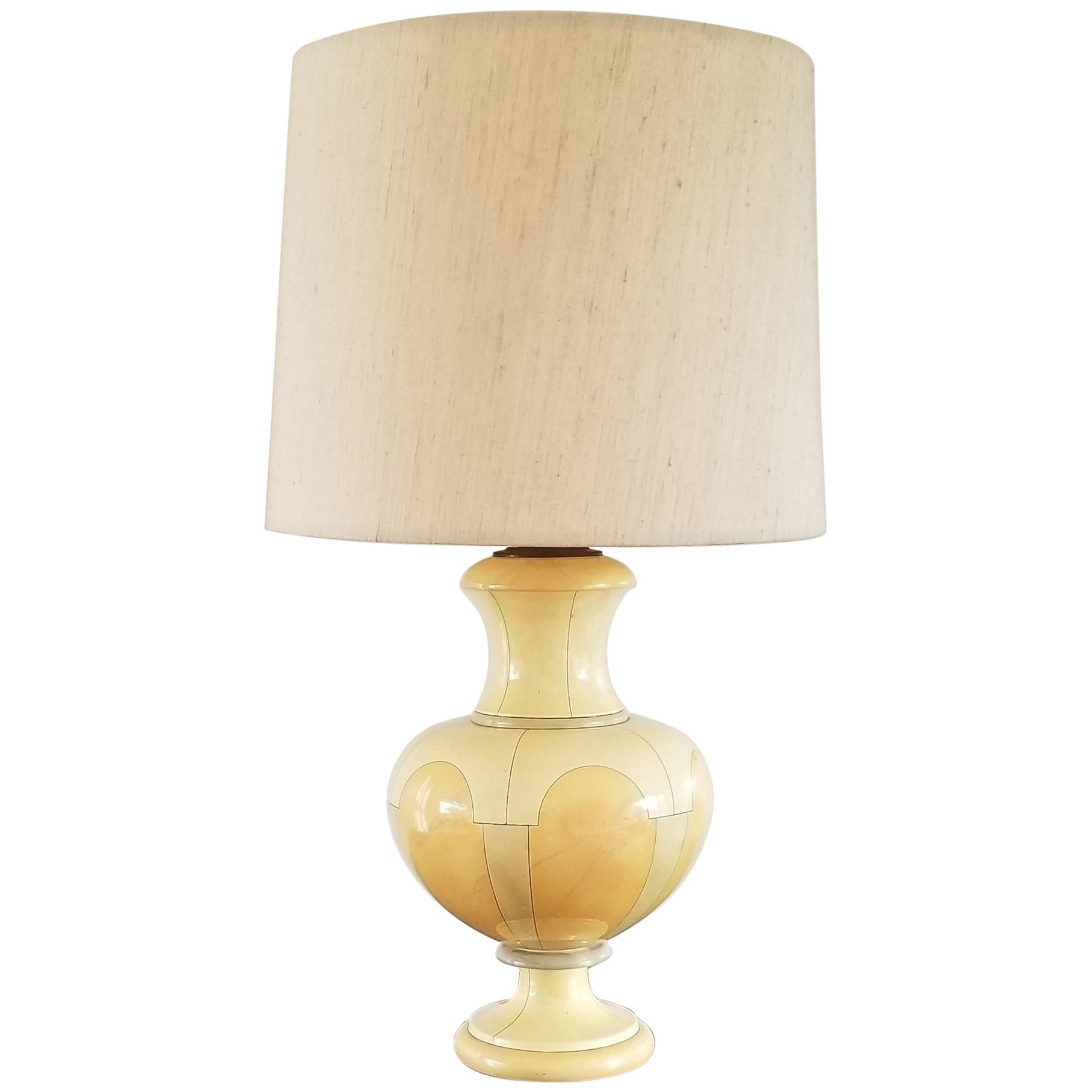 Faux Ivory and Faux Marble Ceramic Lamp by Jean Roger, France, 1960s