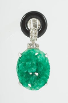 Faux jade and onyx and paste 'Cartier' style earrings, Kenneth Jay Lane, 1970s