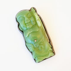 Faux Jade Carved Buddha Brooch By Rena Lange, 1990s
